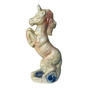 Vintage Unicorn Figurine Home Decor Small Iridescent White Rearing Fantasy MCM